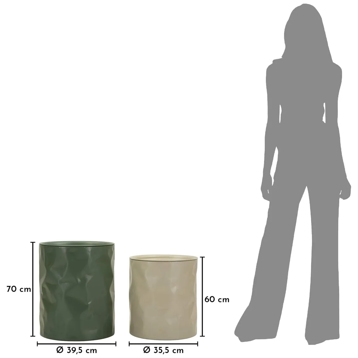 Tavolino da Salotto Bianco Crema Verde set da 2 Forma Rotondo 44x52x44h cm, Colore Ripiano Bianco - Ganomo