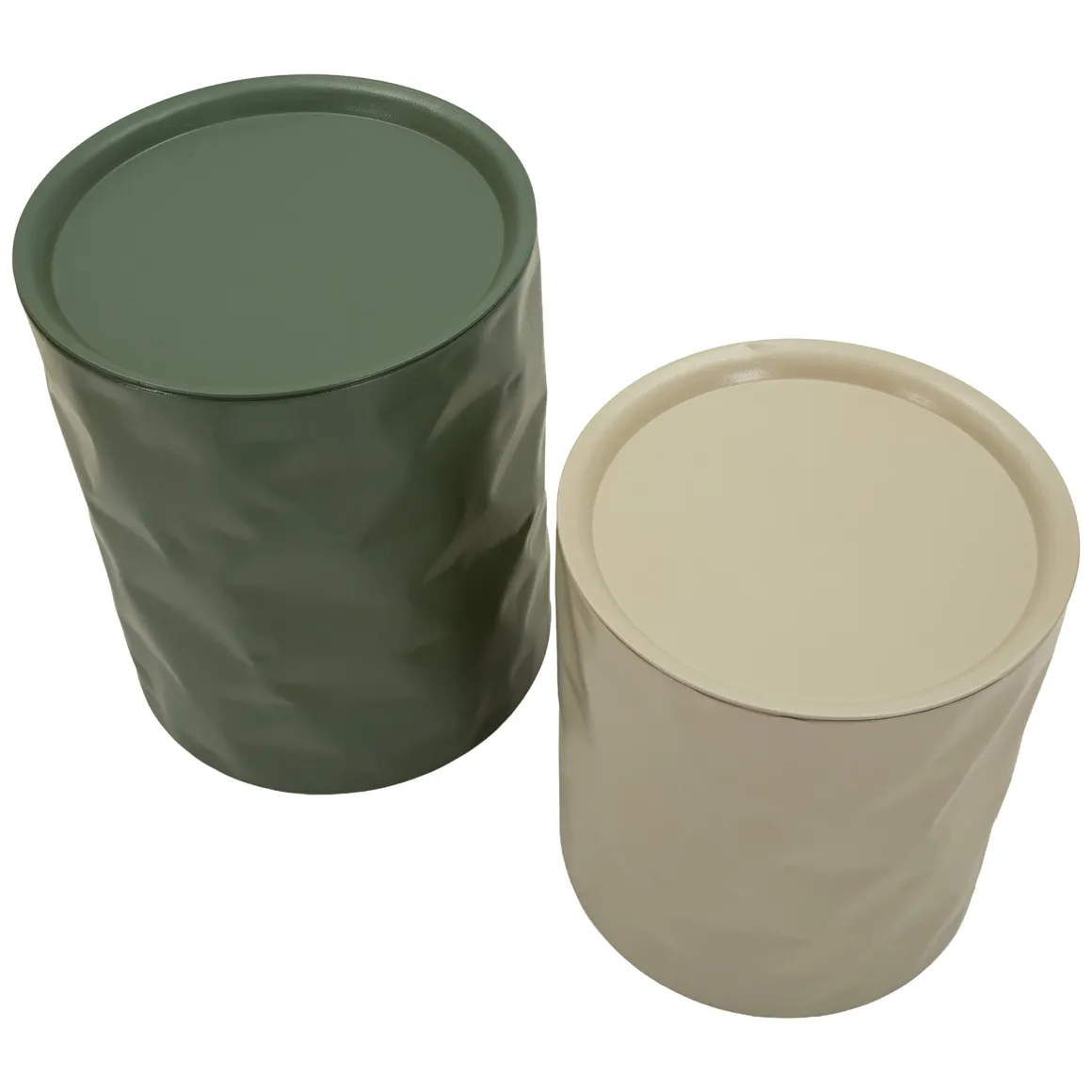 Tavolino da Salotto Bianco Crema Verde set da 2 Forma Rotondo 44x52x44h cm, Colore Ripiano Bianco - Ganomo