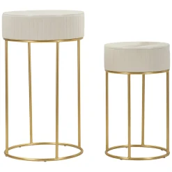 Tavolini Da Salotto > Dmora Tavolino da Salotto Bianco Crema oro un Cassetto Rivestimento in Tessuto Imbottito 75x75x36h cm, un Vano - Dalasida Oro, Bianco Crema