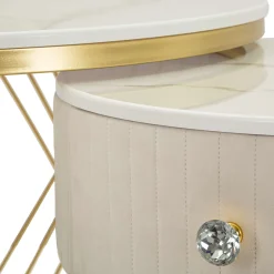 Tavolino da Salotto Bianco Crema oro un Cassetto Rivestimento in Tessuto Imbottito Modulabile 70x70x48h cm, un Vano - Davazate