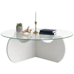 Tavolini Da Salotto|Salotto > Dmora Tavolino da Salotto Effetto Fume Forma Rotonda 90x90x30h cm, Materiale Piano in Vetro - Willow Bianco