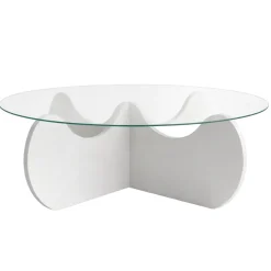 Tavolini Da Salotto|Salotto > Dmora Tavolino da Salotto Effetto Fume Forma Rotonda 90x90x30h cm, Materiale Piano in Vetro - Willow Bianco