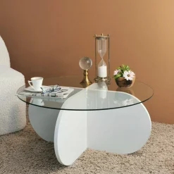 Tavolini Da Salotto > Dmora Tavolino da Salotto Forma Rotondo Colore Ripiano 47x59x47h cm, Materiale Piano in Metallo - Fanamaba Bianco