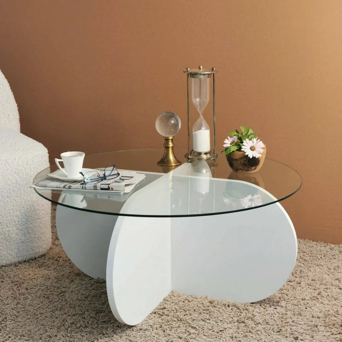 Tavolini Da Salotto > Dmora Tavolino da Salotto Forma Rotondo Colore Ripiano 47x59x47h cm, Materiale Piano in Metallo - Fanamaba Bianco