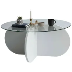 Tavolini Da Salotto > Dmora Tavolino da Salotto Forma Rotondo Colore Ripiano 47x59x47h cm, Materiale Piano in Metallo - Fanamaba Bianco