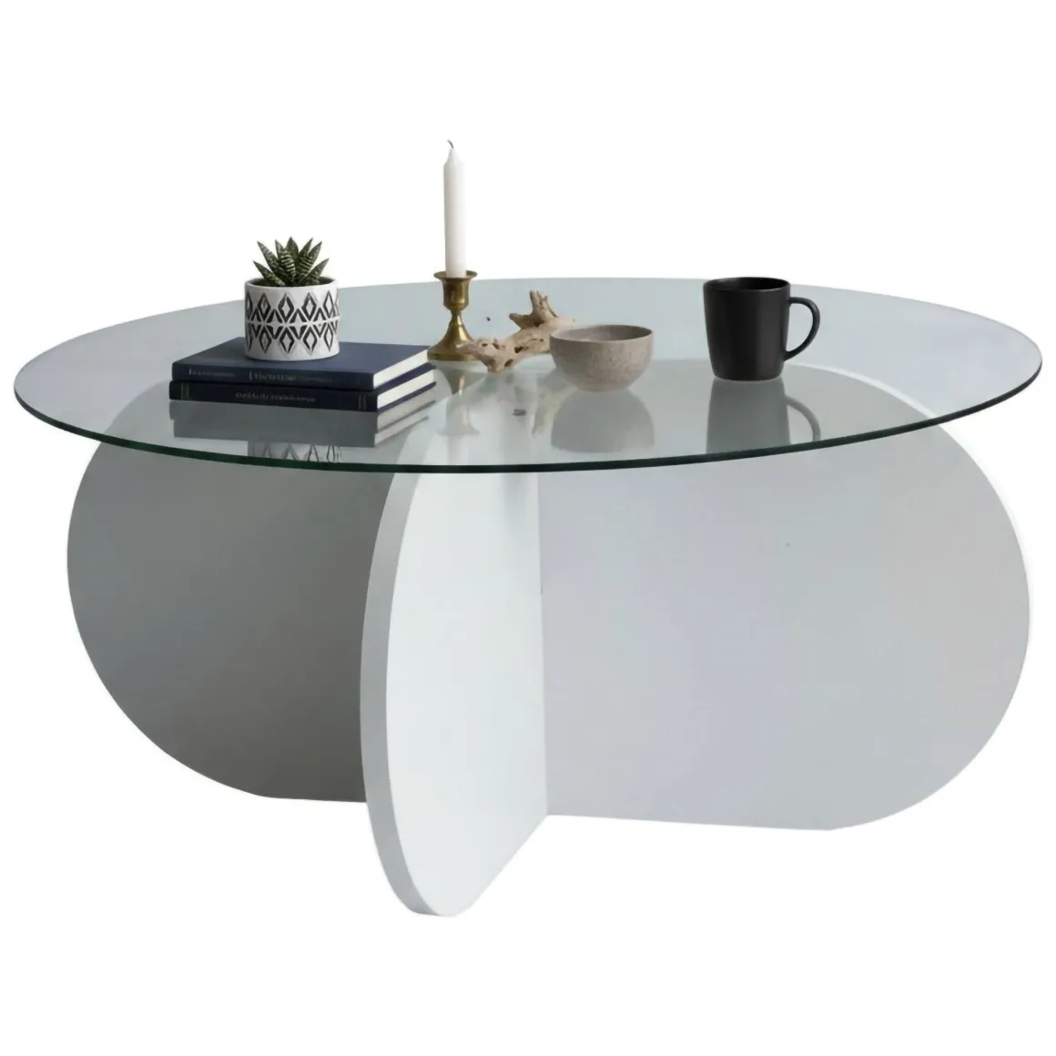 Tavolini Da Salotto > Dmora Tavolino da Salotto Forma Rotondo Colore Ripiano 47x59x47h cm, Materiale Piano in Metallo - Fanamaba Bianco