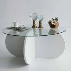 Tavolini Da Salotto > Dmora Tavolino da Salotto Forma Rotondo Colore Ripiano 47x59x47h cm, Materiale Piano in Metallo - Fanamaba Bianco