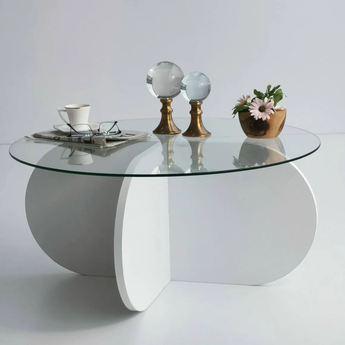 Tavolini Da Salotto > Dmora Tavolino da Salotto Forma Rotondo Colore Ripiano 47x59x47h cm, Materiale Piano in Metallo - Fanamaba Bianco