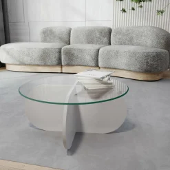 Tavolini Da Salotto > Dmora Tavolino da Salotto Forma Rotondo Colore Ripiano 47x59x47h cm, Materiale Piano in Metallo - Fanamaba Bianco