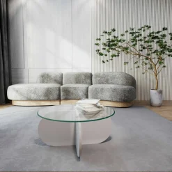 Tavolini Da Salotto > Dmora Tavolino da Salotto Forma Rotondo Colore Ripiano 47x59x47h cm, Materiale Piano in Metallo - Fanamaba Bianco
