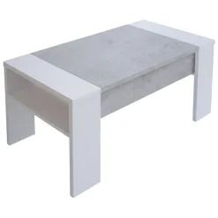 Tavolino da Salotto Bianco Grigio Cemento un Vano Forma Rettangolare 98x50x43h cm, Piano Sollevabile - Corallo