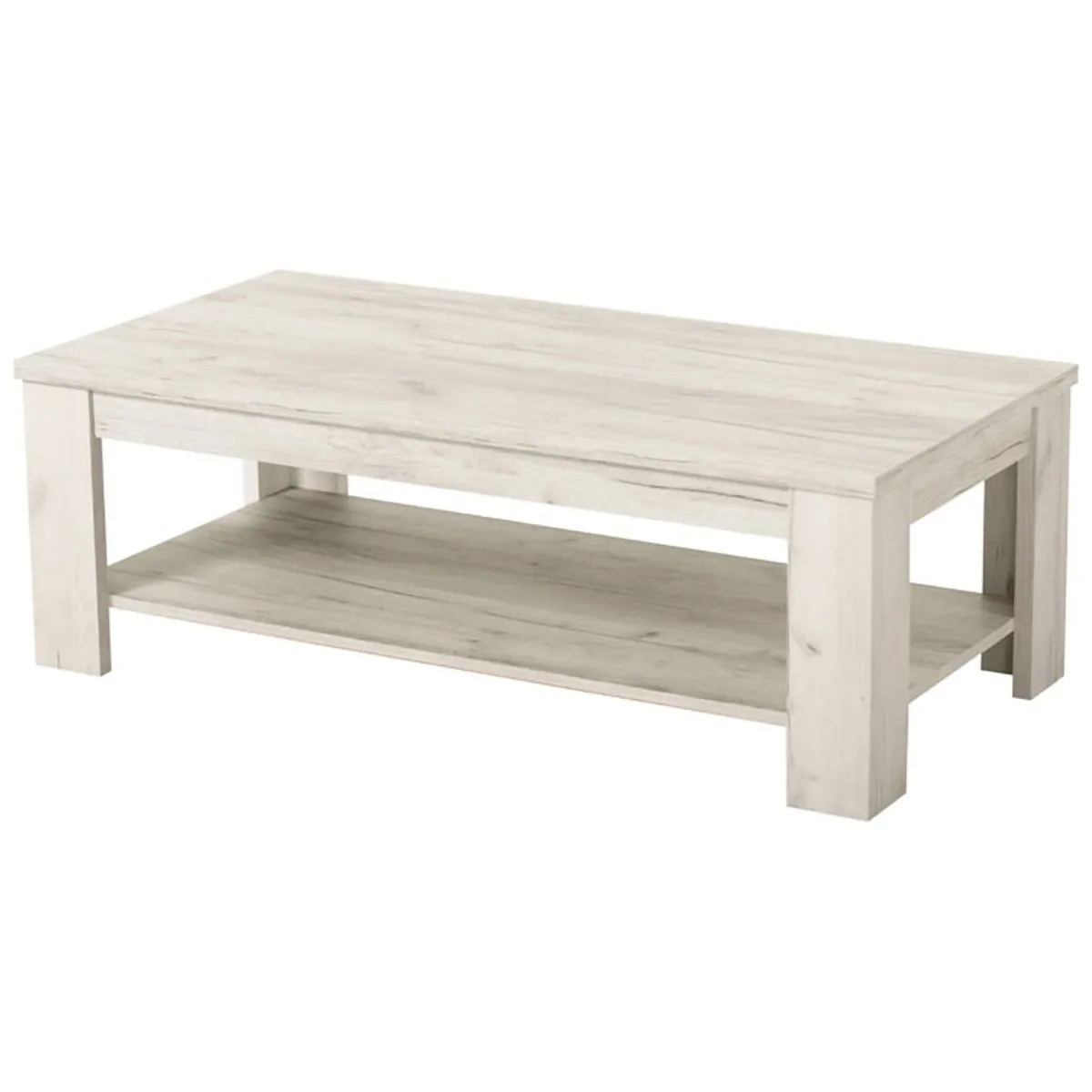 Tavolini Da Salotto > Dmora Tavolino da Salotto un Vano Forma Rettangolare 120x60x41.5h cm, Sfumatura Colore Ripiano Larice - Front Bianco Larice