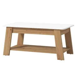 Tavolino da Salotto Bianco Lucido Marrone Rovere Nodi un Vano Forma Rettangolare 101x54.5x46.5h cm, Colore Ripiano Bianco - Casaglia