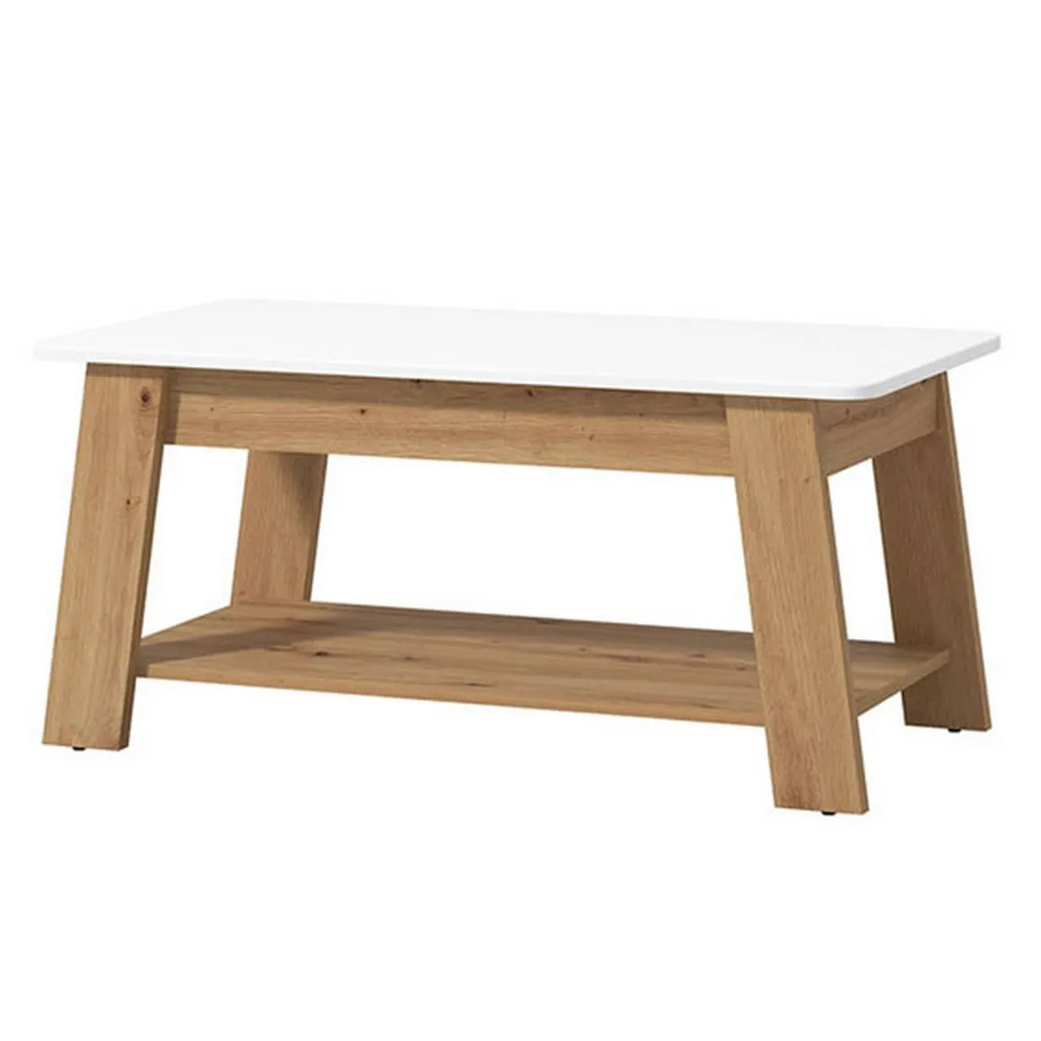 Tavolino da Salotto Bianco Lucido Marrone Rovere Nodi un Vano Forma Rettangolare 101x54.5x46.5h cm, Colore Ripiano Bianco - Casaglia