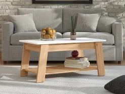 Tavolino da Salotto Bianco Lucido Marrone Rovere Nodi un Vano Forma Rettangolare 101x54.5x46.5h cm, Colore Ripiano Bianco - Casaglia