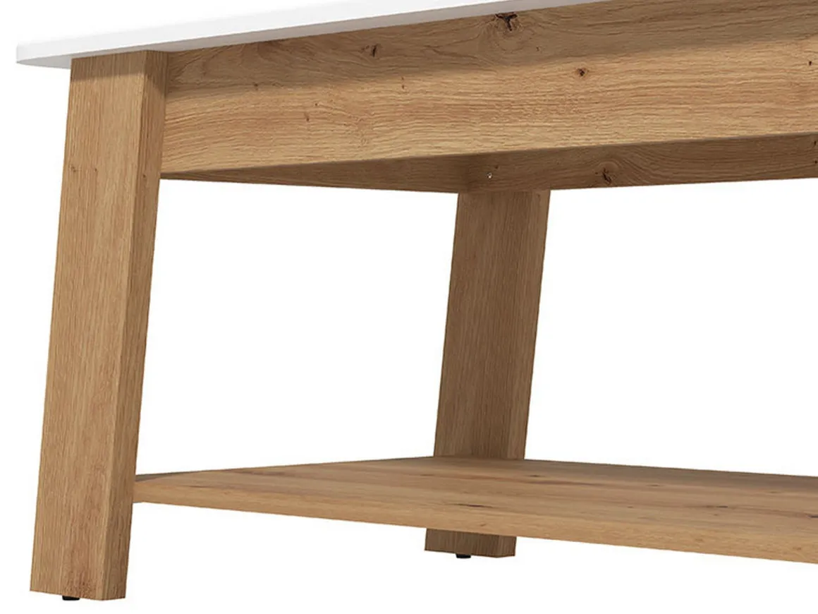 Tavolino da Salotto Bianco Lucido Marrone Rovere Nodi un Vano Forma Rettangolare 101x54.5x46.5h cm, Colore Ripiano Bianco - Casaglia