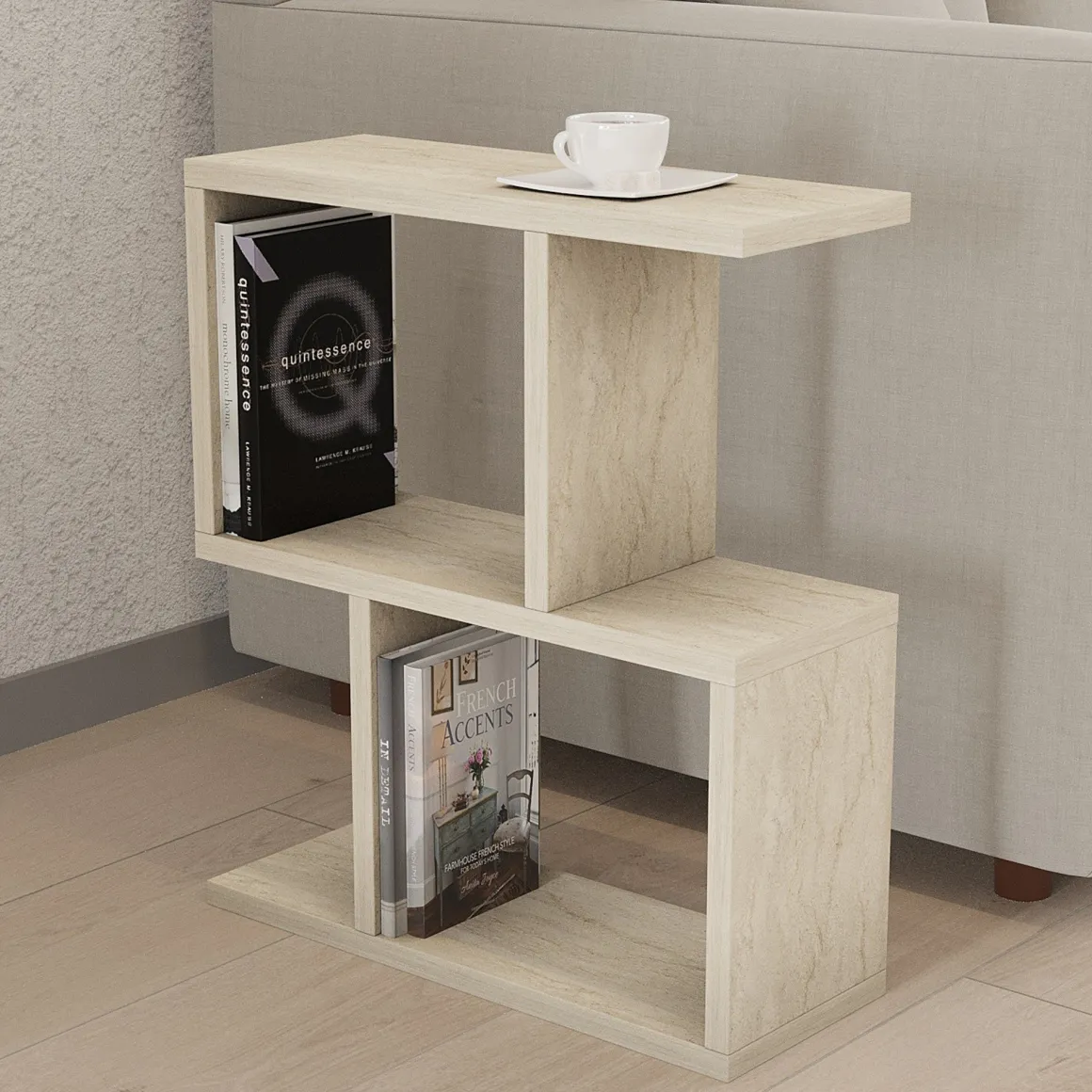 Tavolino da Salotto Bianco Marmo 2 Vani Forma Rettangolare 45x17x51h cm, Sfumatura Colore Ripiano Marmo - Tarzo