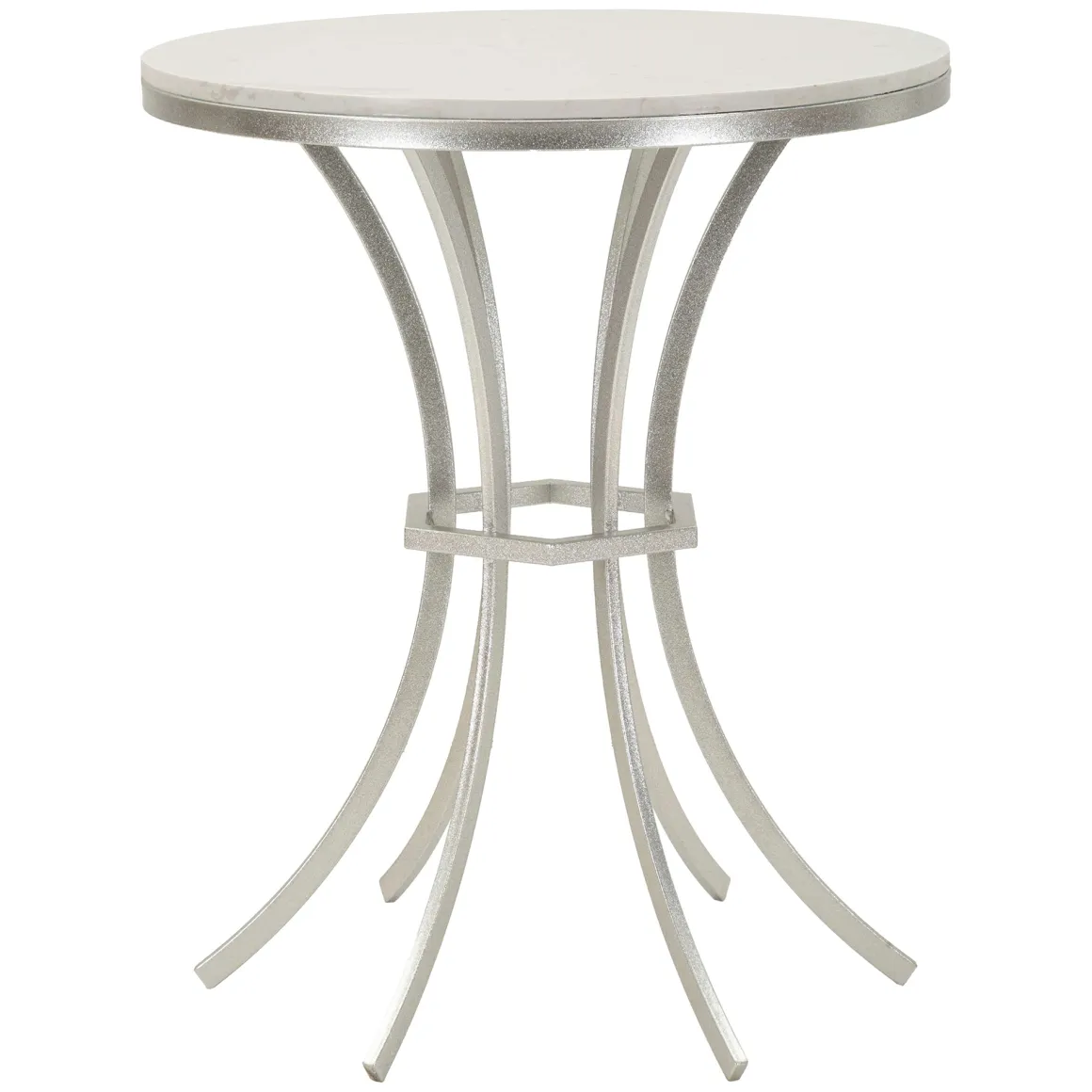 Tavolino da Salotto Bianco Marmo Argento Ripiano Effetto Marmo Forma Rotondo 56x56x68h cm, Colore Ripiano Bianco - Faka