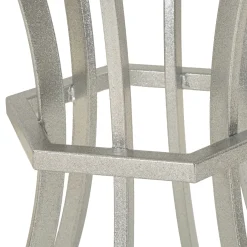 Tavolino da Salotto Bianco Marmo Argento Ripiano Effetto Marmo Forma Rotondo 56x56x68h cm, Colore Ripiano Bianco - Faka