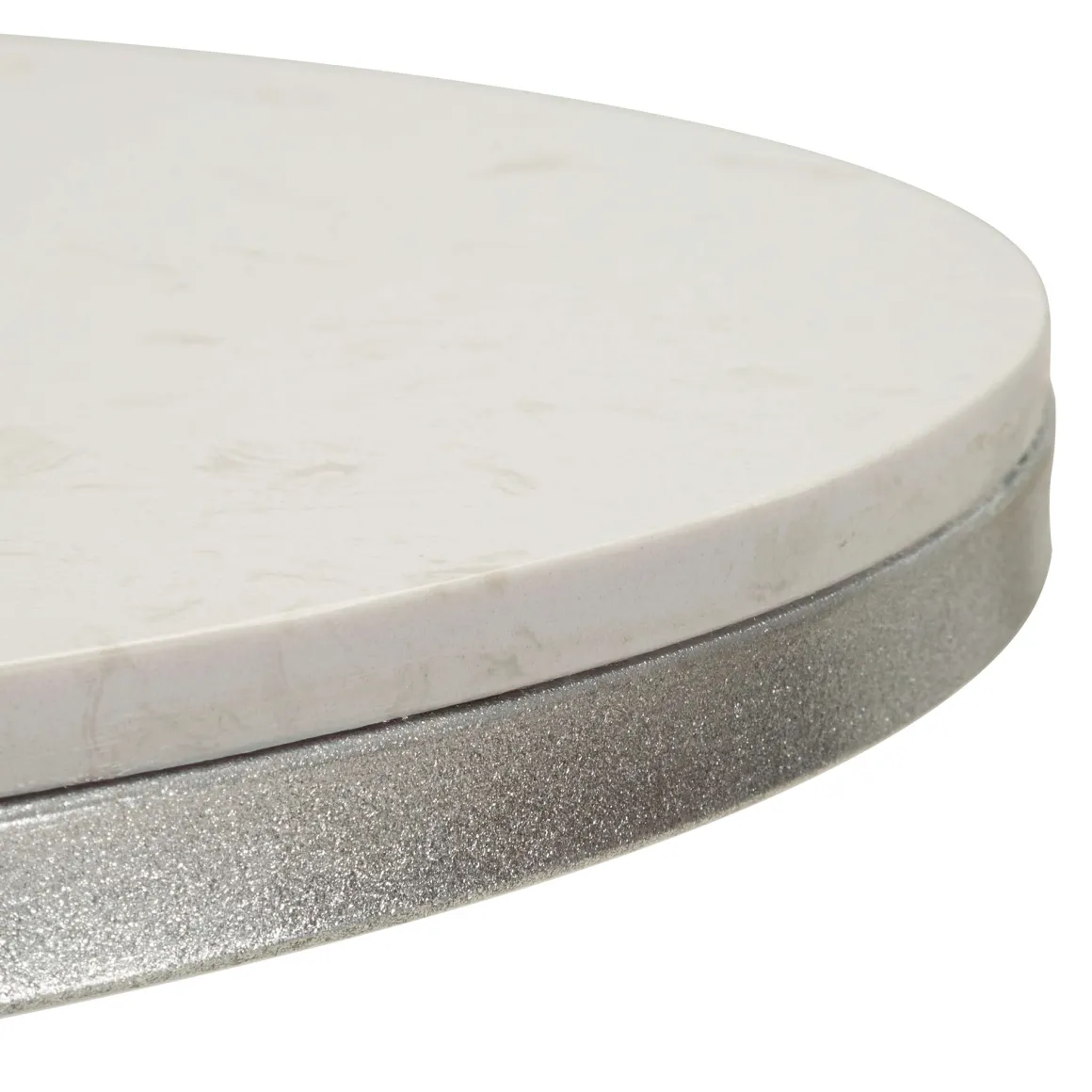 Tavolino da Salotto Bianco Marmo Argento Ripiano Effetto Marmo Forma Rotondo 56x56x68h cm, Colore Ripiano Bianco - Faka