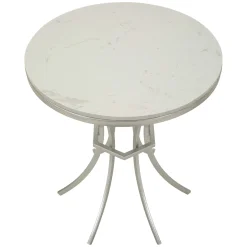 Tavolino da Salotto Bianco Marmo Argento Ripiano Effetto Marmo Forma Rotondo 56x56x68h cm, Colore Ripiano Bianco - Faka