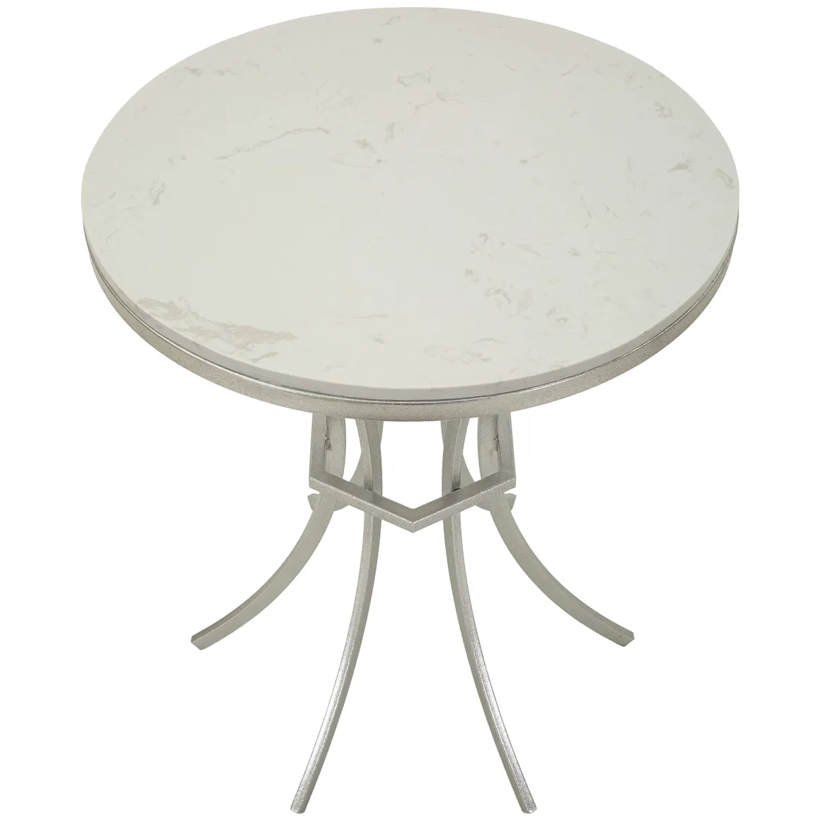 Tavolino da Salotto Bianco Marmo Argento Ripiano Effetto Marmo Forma Rotondo 56x56x68h cm, Colore Ripiano Bianco - Faka