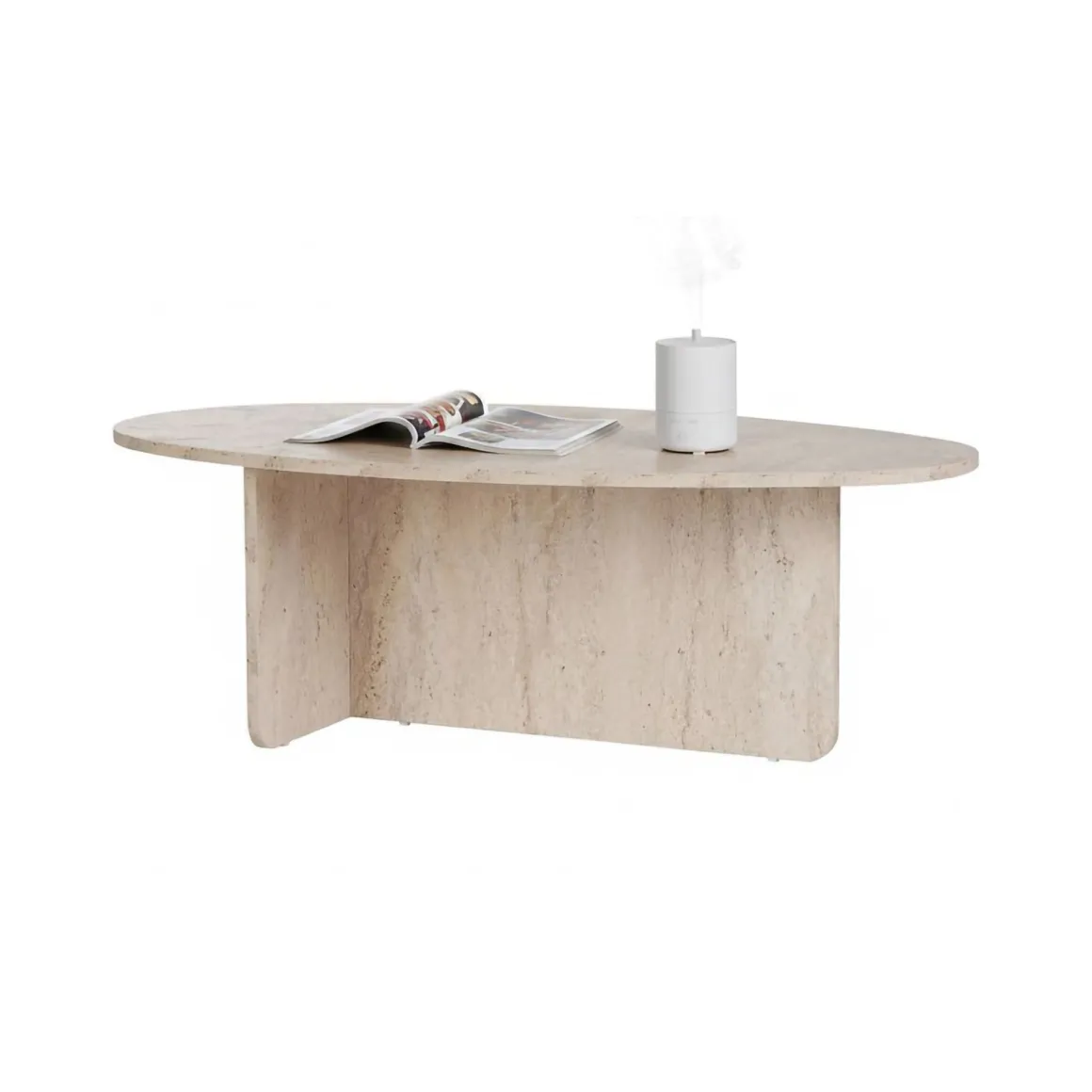 Tavolini Da Salotto > Dmora Tavolino da Salotto Forma Ovale Materiale Piano in Legno Nobilitato 130x65x40h cm, Colore Ripiano Bianco - Dozza Bianco Marmo