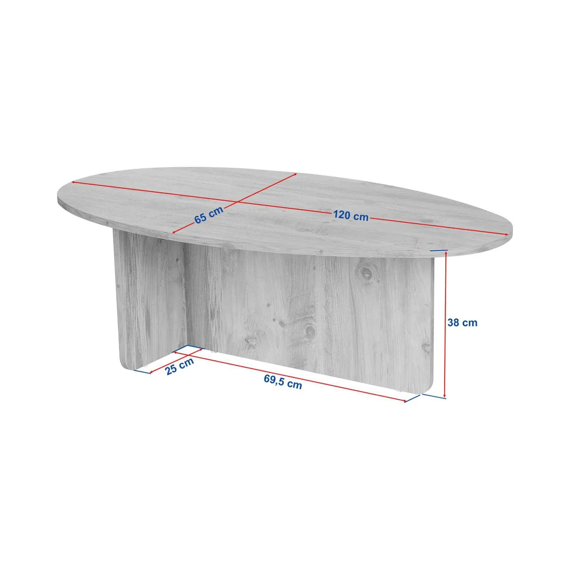 Tavolini Da Salotto > Dmora Tavolino da Salotto Forma Ovale Materiale Piano in Legno Nobilitato 130x65x40h cm, Colore Ripiano Bianco - Dozza Bianco Marmo