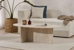 Tavolini Da Salotto > Dmora Tavolino da Salotto Forma Ovale Materiale Piano in Legno Nobilitato 130x65x40h cm, Colore Ripiano Bianco - Dozza Bianco Marmo
