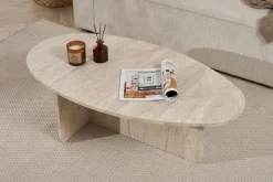Tavolini Da Salotto > Dmora Tavolino da Salotto Forma Ovale Materiale Piano in Legno Nobilitato 130x65x40h cm, Colore Ripiano Bianco - Dozza Bianco Marmo