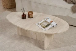 Tavolini Da Salotto > Dmora Tavolino da Salotto Forma Ovale Materiale Piano in Legno Nobilitato 130x65x40h cm, Colore Ripiano Bianco - Dozza Bianco Marmo