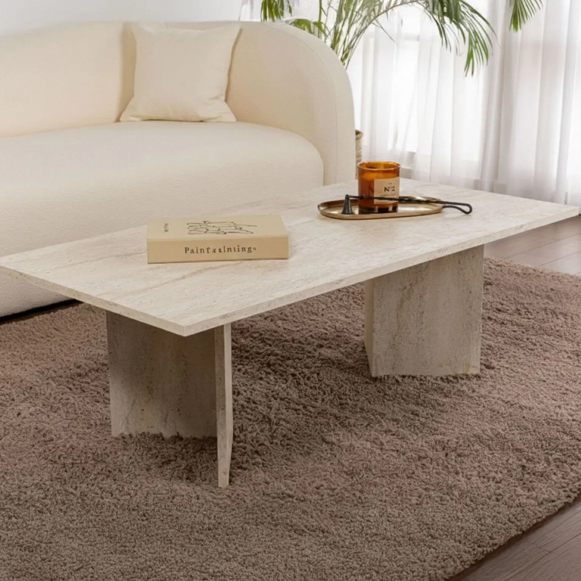 Tavolino da Salotto Bianco Marmo Forma Rettangolare Materiale Piano in Legno Nobilitato 119x60x40h cm, Colore Ripiano Bianco - Turate