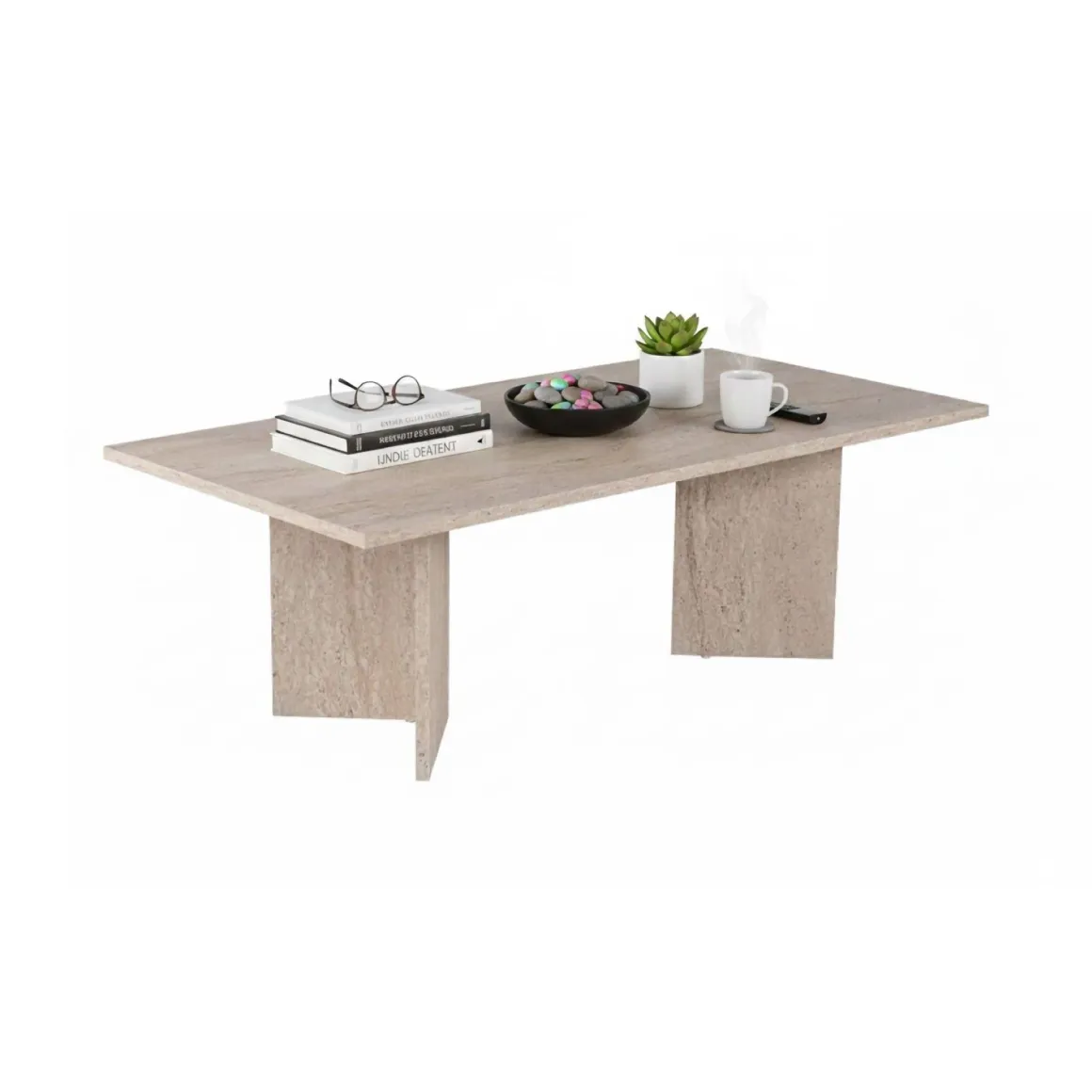 Tavolino da Salotto Bianco Marmo Forma Rettangolare Materiale Piano in Legno Nobilitato 119x60x40h cm, Colore Ripiano Bianco - Turate