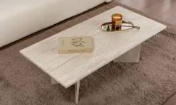 Tavolino da Salotto Bianco Marmo Forma Rettangolare Materiale Piano in Legno Nobilitato 119x60x40h cm, Colore Ripiano Bianco - Turate