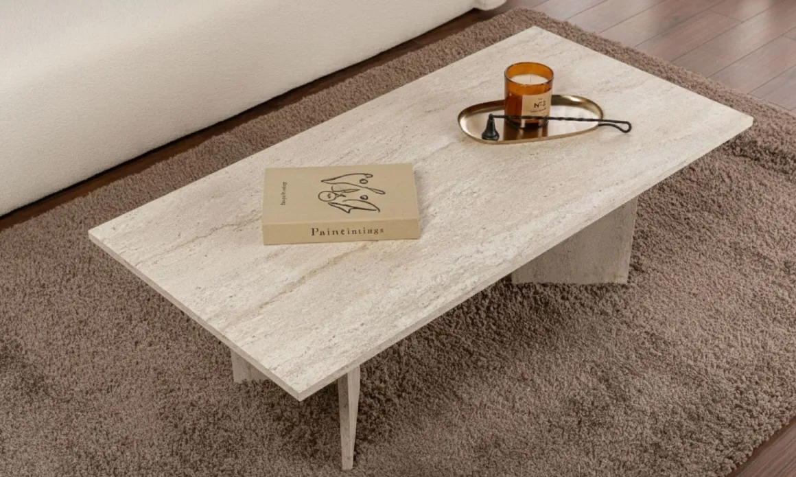 Tavolino da Salotto Bianco Marmo Forma Rettangolare Materiale Piano in Legno Nobilitato 119x60x40h cm, Colore Ripiano Bianco - Turate