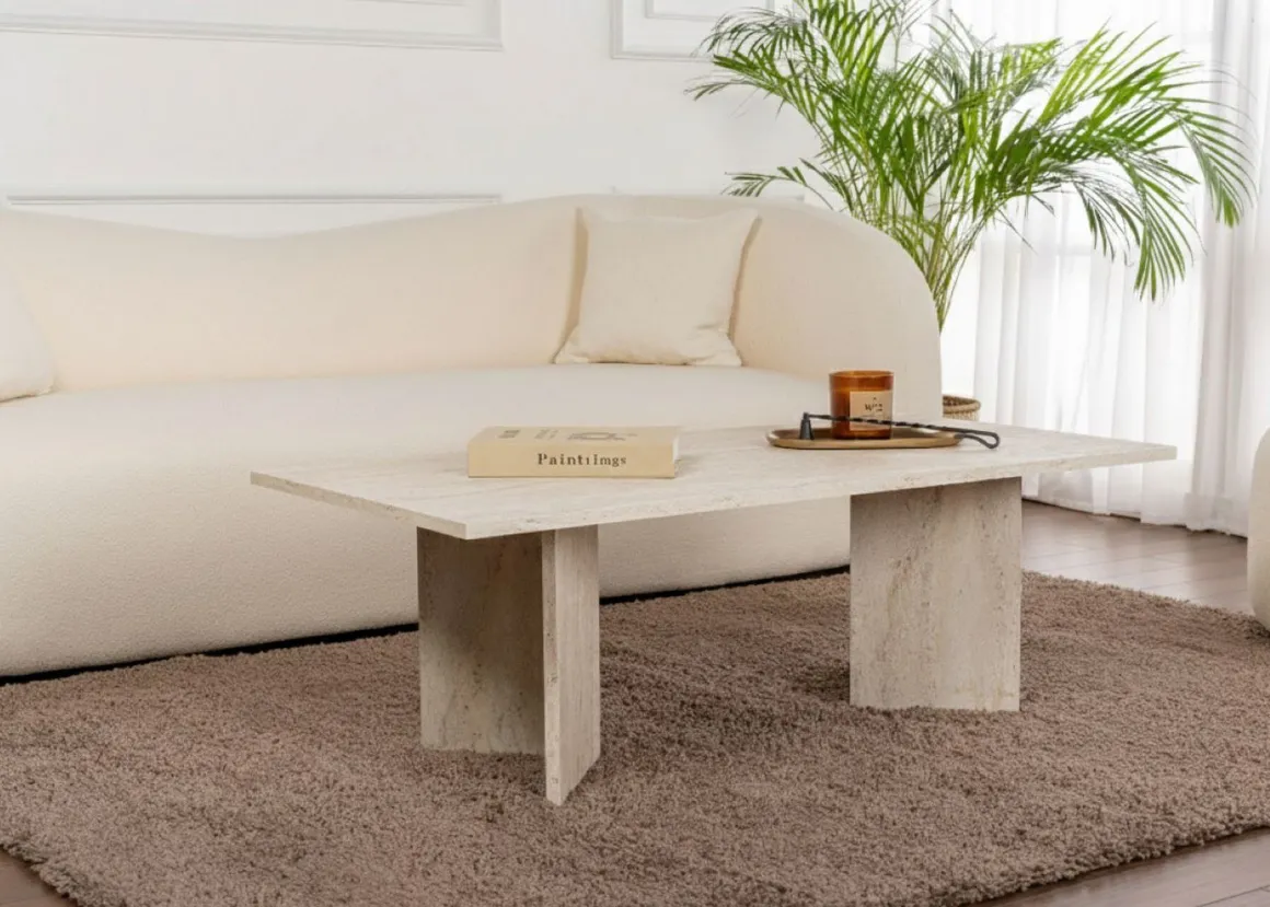 Tavolino da Salotto Bianco Marmo Forma Rettangolare Materiale Piano in Legno Nobilitato 119x60x40h cm, Colore Ripiano Bianco - Turate