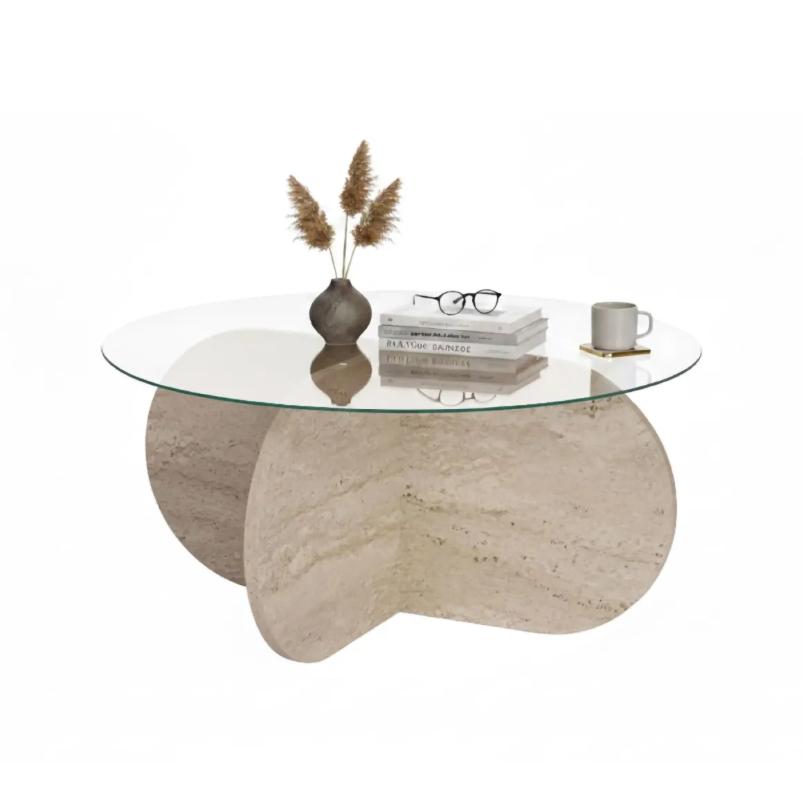 Tavolini Da Salotto > Dmora Tavolino da Salotto Forma Rotondo Materiale Piano in Vetro 75x75x40h cm, Colore Ripiano Trasparente - Canevino Bianco Marmo