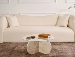 Tavolini Da Salotto > Dmora Tavolino da Salotto Forma Rotondo Materiale Piano in Vetro 75x75x40h cm, Colore Ripiano Trasparente - Canevino Bianco Marmo