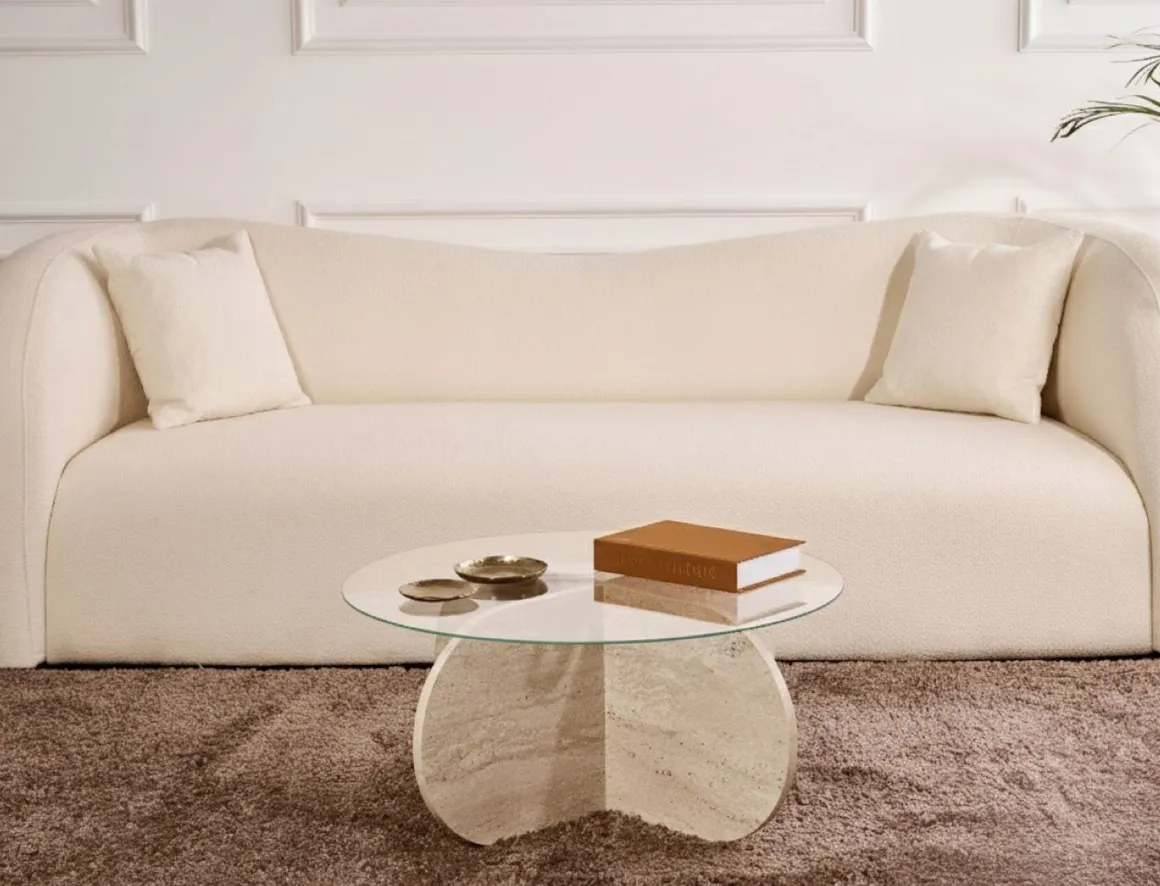 Tavolini Da Salotto > Dmora Tavolino da Salotto Forma Rotondo Materiale Piano in Vetro 75x75x40h cm, Colore Ripiano Trasparente - Canevino Bianco Marmo