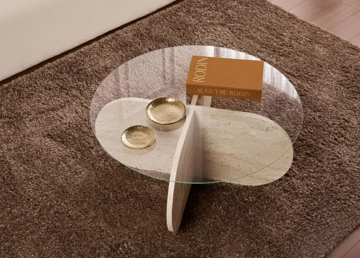 Tavolini Da Salotto > Dmora Tavolino da Salotto Forma Rotondo Materiale Piano in Vetro 75x75x40h cm, Colore Ripiano Trasparente - Canevino Bianco Marmo