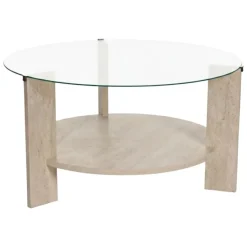 Tavolini Da Salotto > Dmora Tavolino da Salotto Forma Rotondo Materiale Piano in Vetro 75x75x40h cm, Colore Ripiano Trasparente - Canevino Bianco Marmo