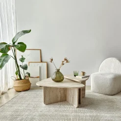 Tavolini Da Salotto > Dmora Tavolino da Salotto Modulabile Forma Triangolare 90x60x35h cm, Sfumatura Colore Ripiano Marmo - Saraceno Bianco Marmo