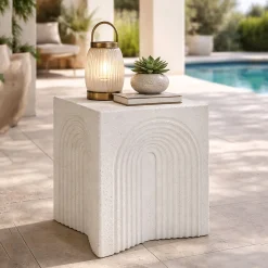 Tavolini Da Salotto > Dmora Tavolino da Salotto Bianco Marmo Nero Adatto per Indoor/outdoor Forma Rotondo 44x55x44h cm, Colore Ripiano Bianco - Galava Nero, Bianco Marmo