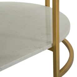 Tavolino da Salotto Bianco Marmo oro Forma Ovale Colore Ripiano Bianco 90x60x45h cm, Materiale Struttura in Metallo - Bafarane