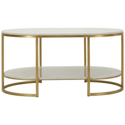 Tavolino da Salotto Bianco Marmo oro Forma Ovale Colore Ripiano Bianco 90x60x45h cm, Materiale Struttura in Metallo - Bafarane