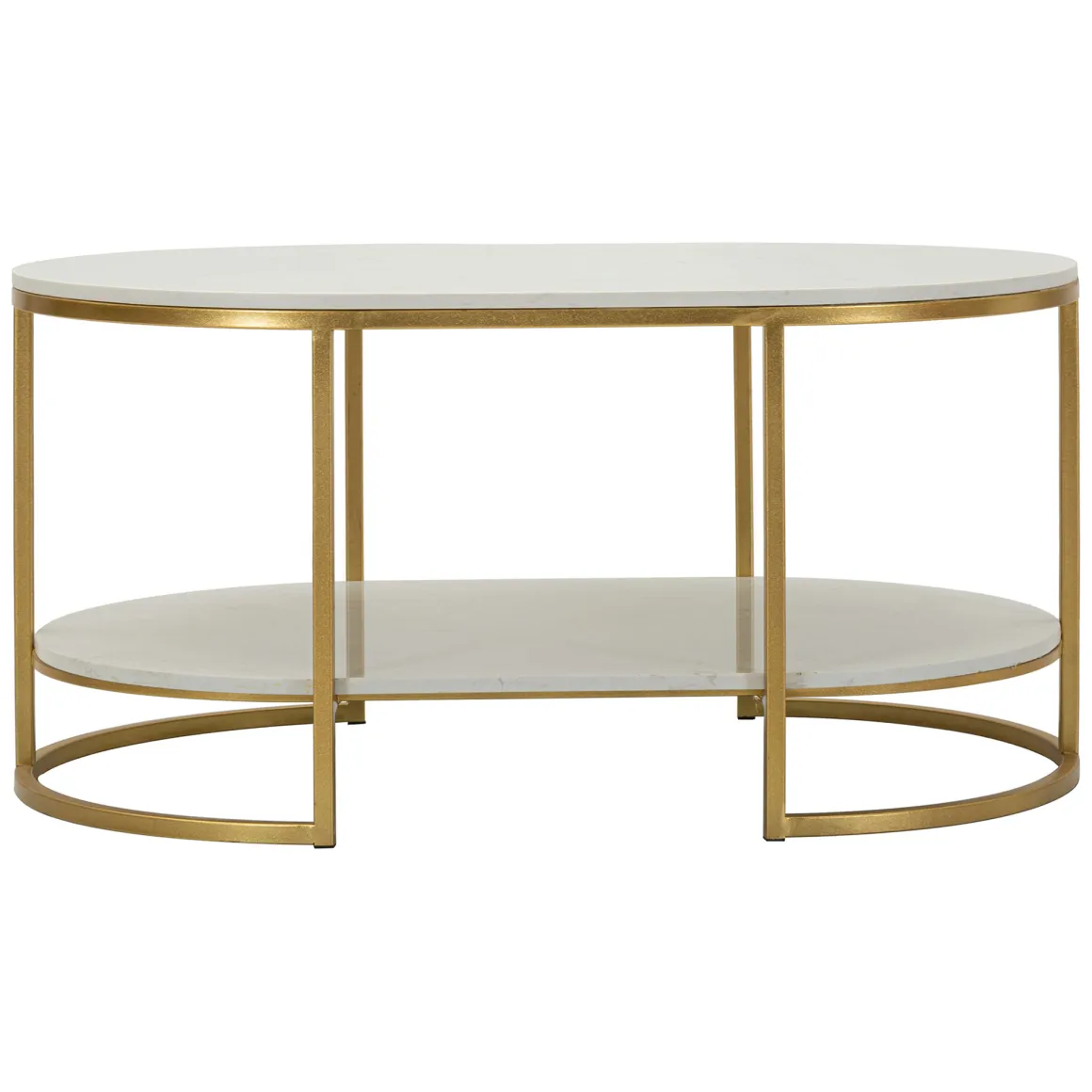 Tavolino da Salotto Bianco Marmo oro Forma Ovale Colore Ripiano Bianco 90x60x45h cm, Materiale Struttura in Metallo - Bafarane