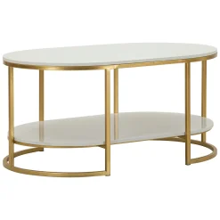 Tavolino da Salotto Bianco Marmo oro Forma Ovale Colore Ripiano Bianco 90x60x45h cm, Materiale Struttura in Metallo - Bafarane