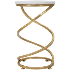 Tavolini Da Salotto > Dmora Tavolino da Salotto Bianco Marmo oro Forma Rotondo Colore Ripiano Bianco 38x38x60h cm, Materiale Struttura in Plastica - Fanise Oro, Bianco Marmo