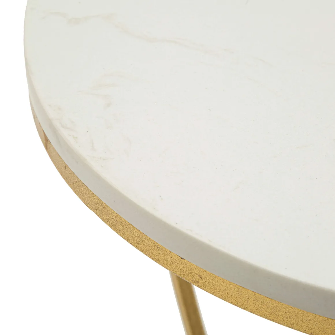 Tavolino da Salotto Bianco Marmo oro Struttura a Cuore Forma Rotondo 40x40x46h cm, Colore Ripiano Bianco - Masaka