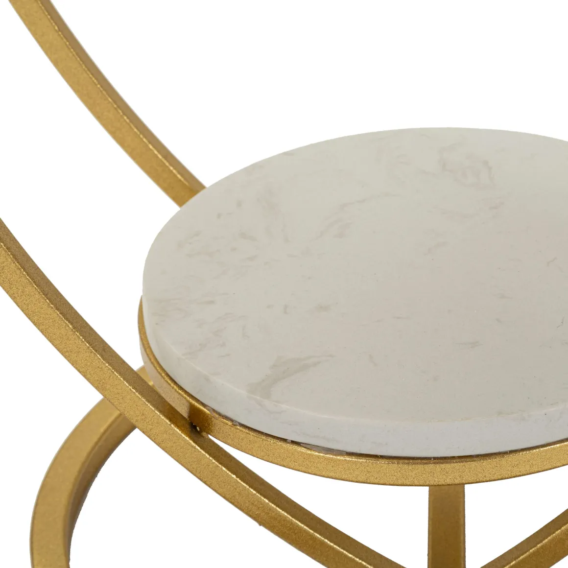 Tavolino da Salotto Bianco Marmo oro Struttura a Cuore Forma Rotondo 40x40x46h cm, Colore Ripiano Bianco - Masaka